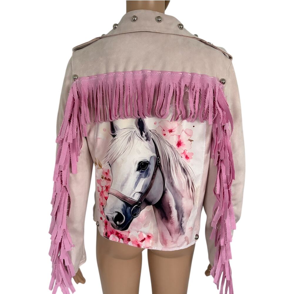 Pink Fringe Horse Print Women's Jacket